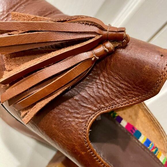 TEYSHA MULES SLIDE ON SHOES BOHEMIAN FRINGE 100% LEATHER/MAYAN TEXTILE Sz 6.5 - Picture 14 of 16